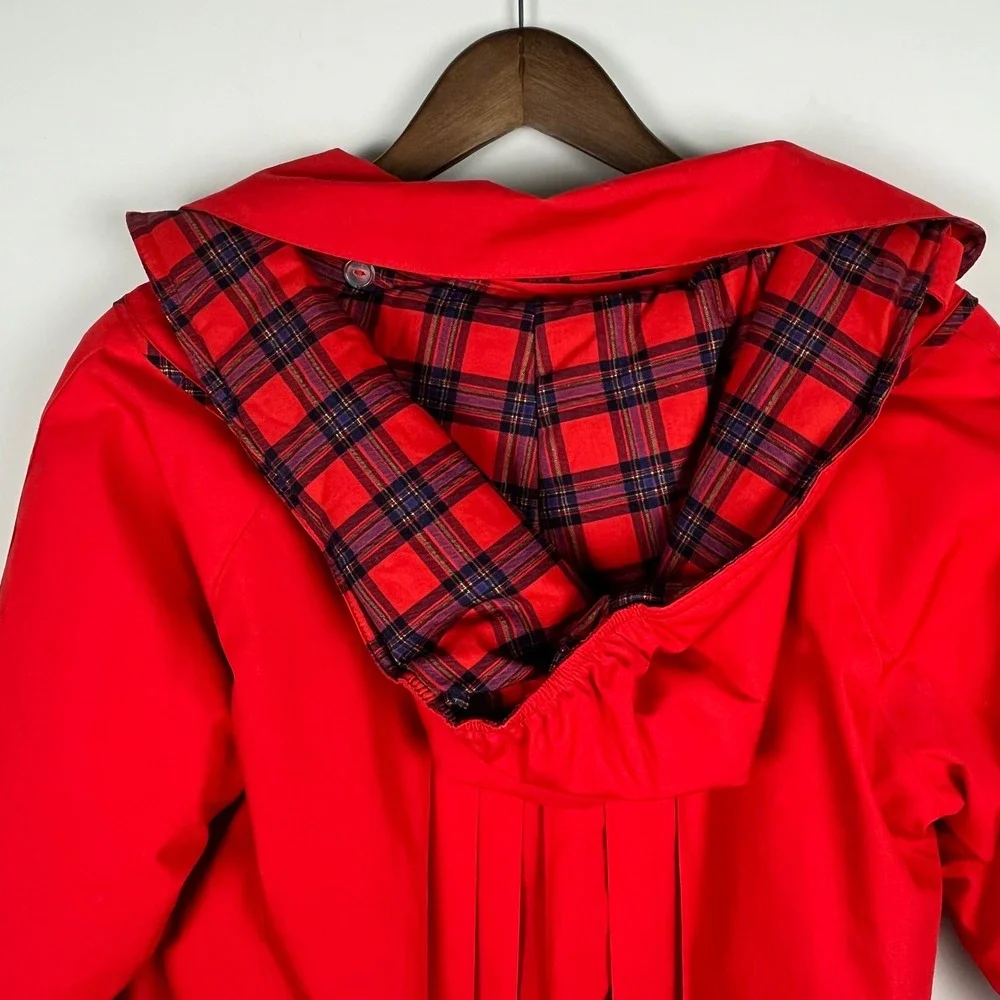 Rothschild Girls Red Hooded Dress Coat Plaid Trim Faux Fur Lined Size 12 Vintage
